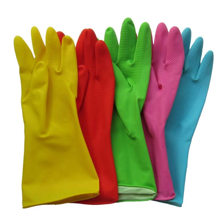 1：45-80g unlined dip flocklined colorful household latex gloves